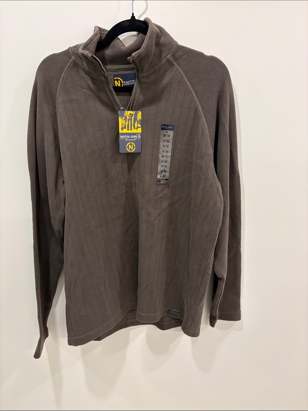 Nautica Men’s Taupe Ribbed Half-Zip Pullover Sweater